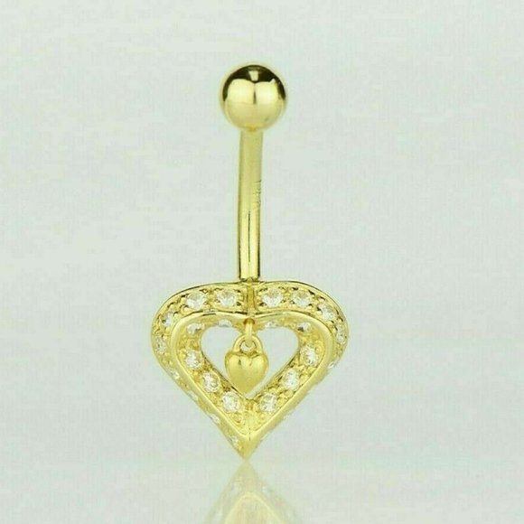 Solid 14k Yellow or White Gold Belly Button Love Heart Body Jewelry Piercing - Picture 1 of 6